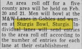 Sturgis Bowl (Sturgis Lanes) - Jan 1965 Article (newer photo)